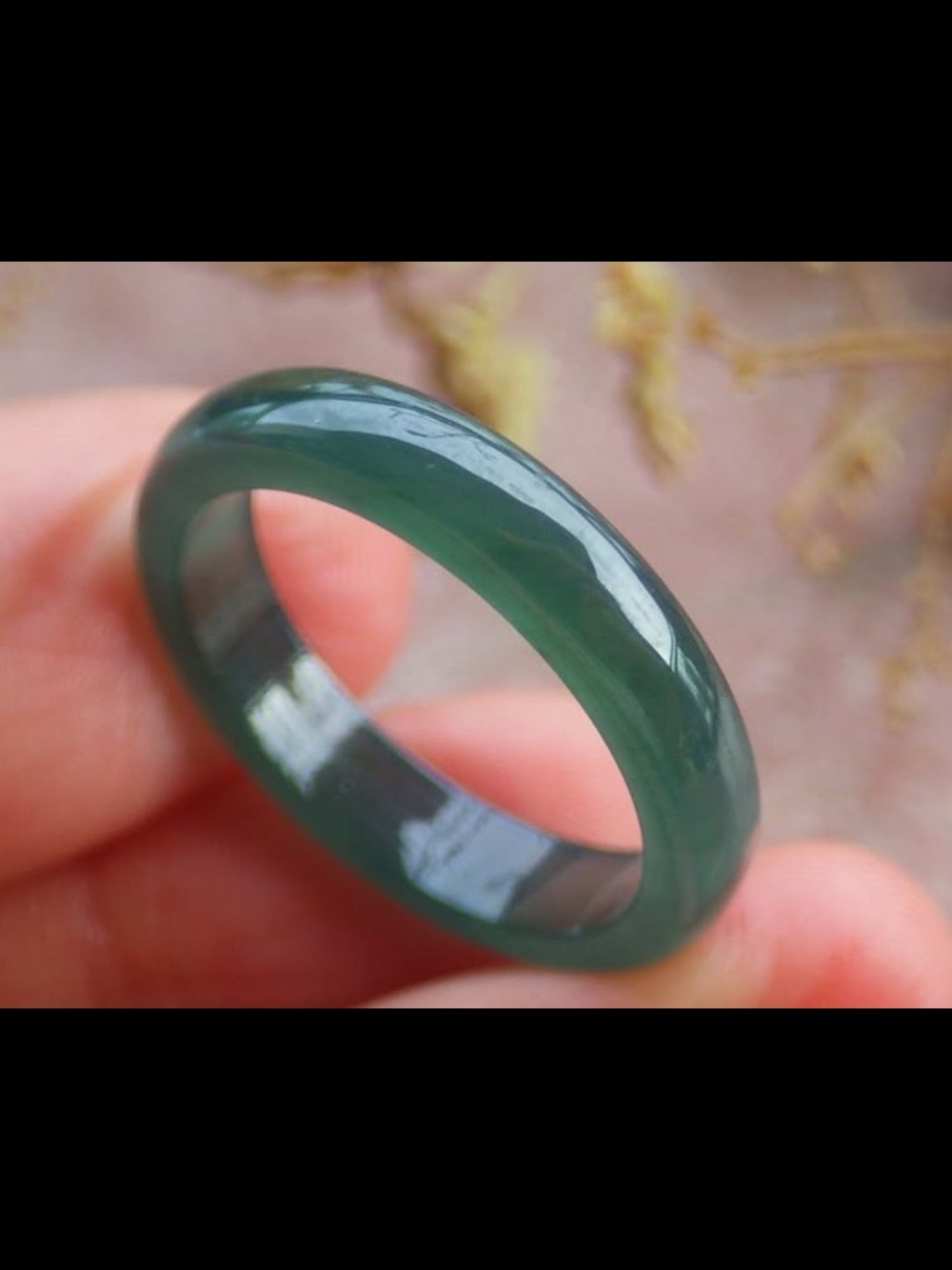 Certificate Jadeite Jewelry Jade luck dark Green thin Ring Size 7.25